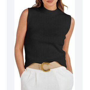 Caracilia Black Ribbed Sleeveless Mock Neck Sweater Vest Top Size Small EUC
